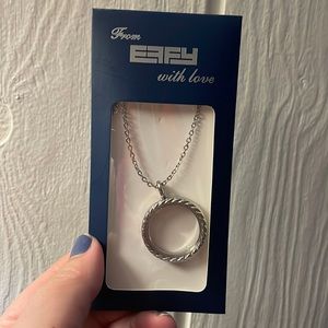 NEW EFFY Silver Round Bezel Rope Trim Large Clear Locket Charm Holder Necklace